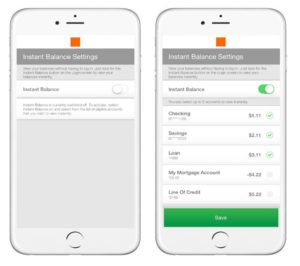 Screen captures showing instant balance account samples